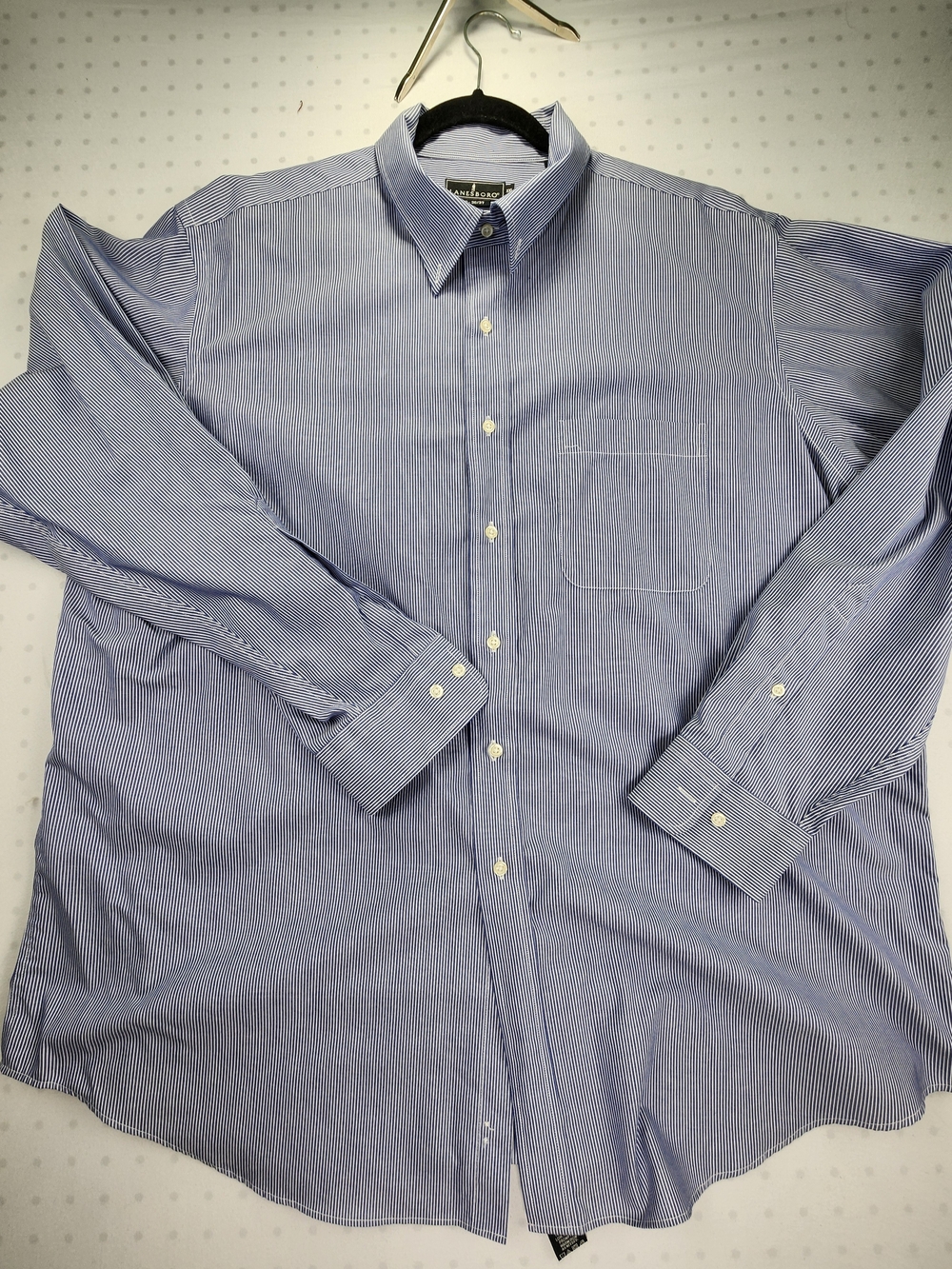 Lanesboro XXL Blue Striped Button Down Dress Shirt Mens 18 36/37